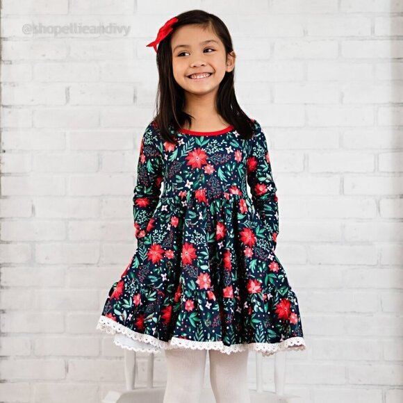 Eliza Cate & Co 4T Black Red Christmas Dress with White Lace Trim - Picture 8 of 9